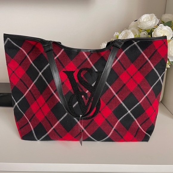Victoria's Secret Handbags - Victoria Secret Stylish Red and Black Plaid Tote Bag